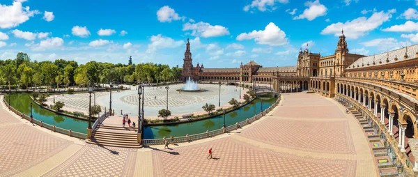 Panorama Spanska Torget Plaza Espana Sevilla Vacker Sommardag Spanien — Stockfoto