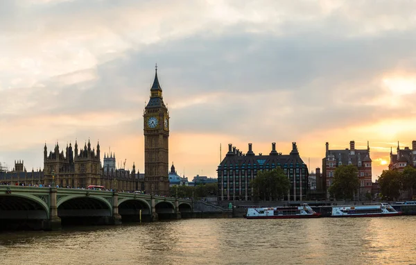 Биг Бен Здание Парламента Вестминстерский Мост Лондоне Красивой Летней Ночью — стоковое фото
