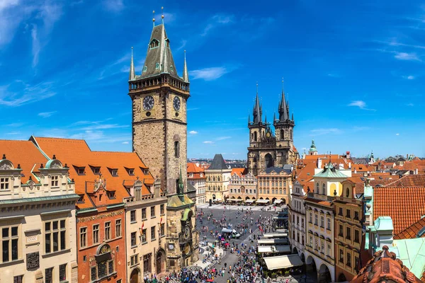 Panorama Luftaufnahme Des Altstadtplatzes Und Des Uhrenturms Prag Einem Schönen — Stockfoto