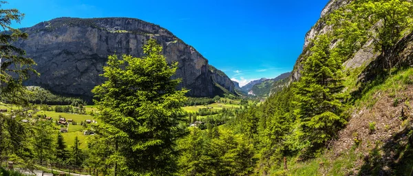 Panorama Lauterbrunnen Valley Beautiful Summer Day Switzerland — Stock Photo, Image