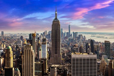 NEW YORK CITY, USA - MARCH 15, 2020: Panoramic aerial view of Manhattan in New York City, NY, USA