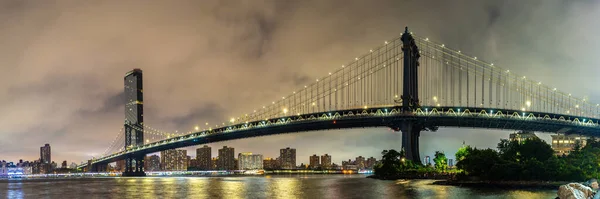 Panorama Del Puente Manhattan Vista Panorámica Nocturna Del Centro Manhattan —  Fotos de Stock
