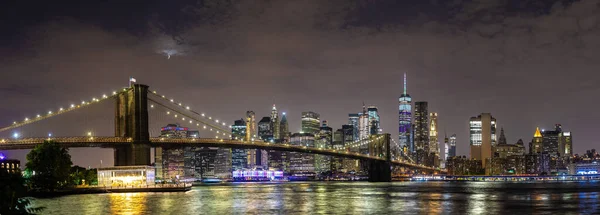 Panorama Del Ponte Brooklyn Vista Notturna Panoramica Del Centro Manhattan — Foto Stock