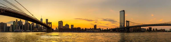 Panorama Sunset View Brooklyn Bridge Manhattan Bridge Panoramic View Downtown — Stock Photo, Image