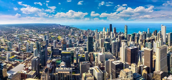 Panorama Över Flygbilder Chicago Och Lake Michigan Solig Dag Illinois — Stockfoto