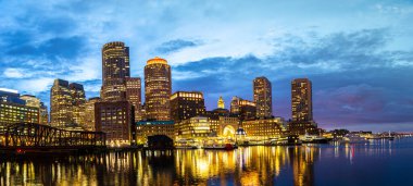 Panorama of Boston cityscape at night, USA