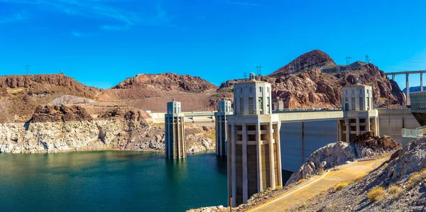 Panorama Hoover Damm Och Penstock Torn Colorado Floden Vid Nevada — Stockfoto