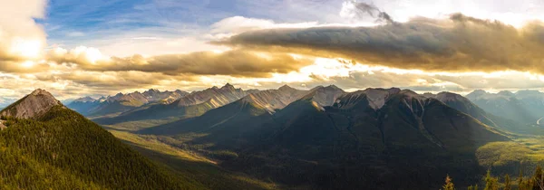 Panorama Vue Aérienne Vallée Bow Dans Parc National Banff Coucher — Photo