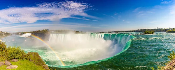 Panorama Kanadensiska Sidan Utsikt Över Niagarafallen Hästsko Falls Och Båtturer — Stockfoto