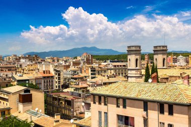 Panoramic aerial view of Girona, in a beautiful summer day, Catalonia, Spain