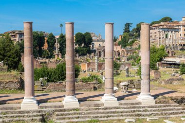 Roma, İtalya 'da bir yaz gününde antik Forum kalıntıları