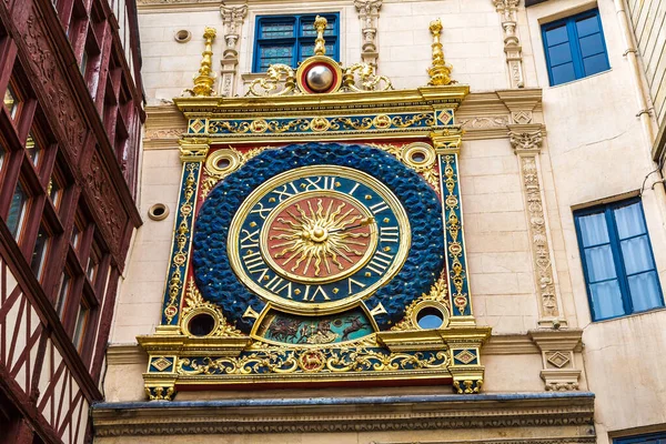 Orologio Rue Gros Horloge Rouen Una Bellissima Giornata Estiva Francia — Foto Stock