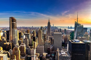 New York City, New York, ABD 'de Manhattan' ın panoramik hava manzarası