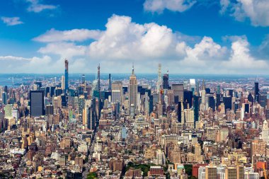 New York City, New York, ABD 'de Manhattan' ın panoramik hava manzarası