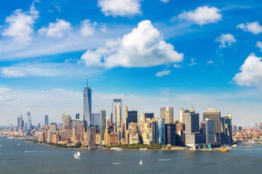 New York City, New York, ABD 'de Manhattan' ın panoramik hava manzarası