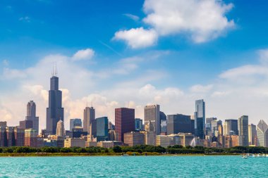 Chicago 'nun Michigan Gölü, Illinois, ABD' deki panoramik manzarası