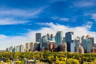 Calgary 'nin güneşli bir günde panoramik manzarası, Kanada