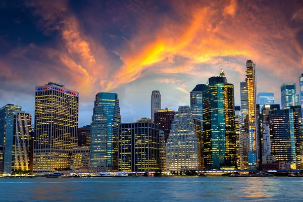 Vista Panoramica Notturna Del Centro Manhattan Dopo Tramonto New York — Foto Stock