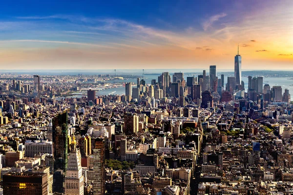 Vista Aérea Panorámica Manhattan Atardecer Nueva York —  Fotos de Stock