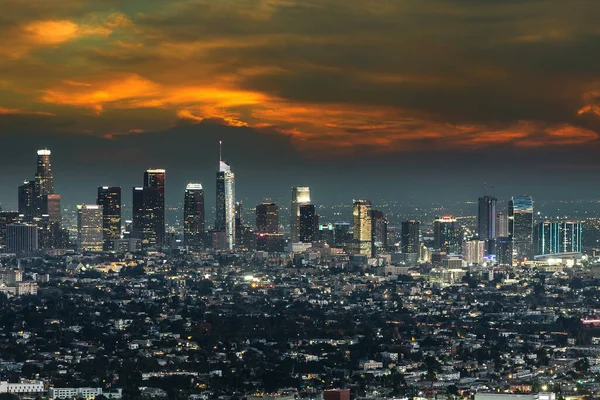 Vista Aérea Panorâmica Los Angeles Noite Califórnia Eua — Fotografia de Stock