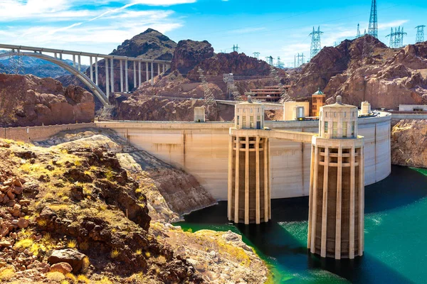 Hoover Damm Och Penstock Torn Colorado Floden Vid Nevada Och — Stockfoto