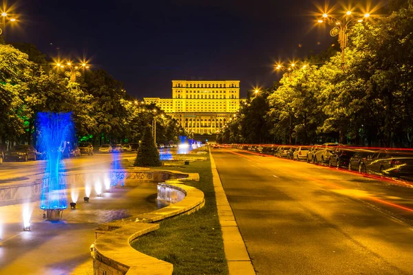 Costruzione Del Parlamento Rumeno Bucarest Una Bella Notte Estate Bulgaria — Foto Stock