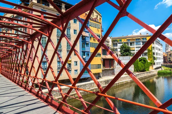 Rote Eiserne Brücke Eiffelbrücke Girona Einem Schönen Sommertag Katalonien Spanien — Stockfoto