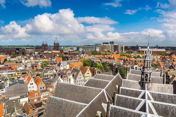 Vue Aérienne Panoramique Amsterdam Par Une Belle Journée Été Pays — Photo