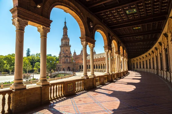 Spanyol Térre Plaza Espana Sevilla Szép Nyári Nap Spanyolország — Stock Fotó