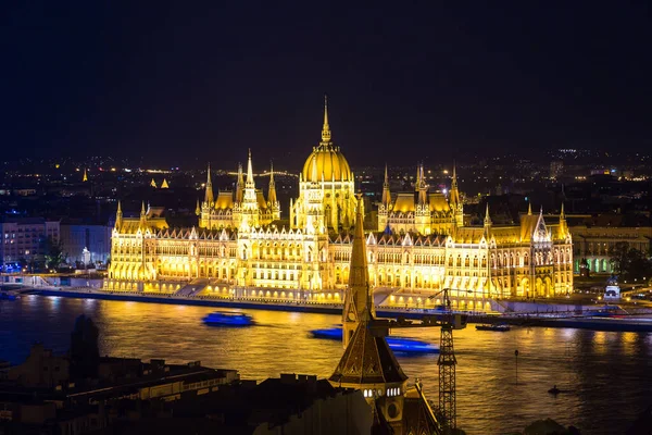 Vue Panoramique Budapest Parlement Hongrois Par Une Belle Nuit Été — Photo