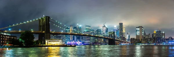 Panorama Del Puente Brooklyn Vista Panorámica Nocturna Del Centro Manhattan — Foto de Stock