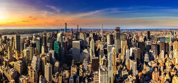 Panorama Manhattanu Při Západu Slunce New Yorku Usa — Stock fotografie