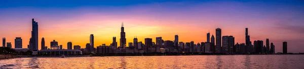 Panorama Paysage Urbain Panoramique Chicago Coucher Soleil Illinois Usa — Photo