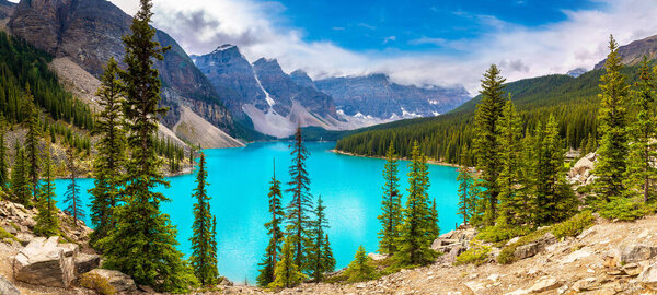 Panorama of  Lake Moraine, Banff National Park Of Canada