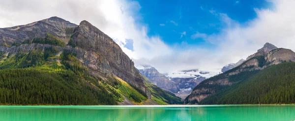 Panorama Vista Panorámica Del Lago Louise Parque Nacional Banff Canadá — Foto de Stock