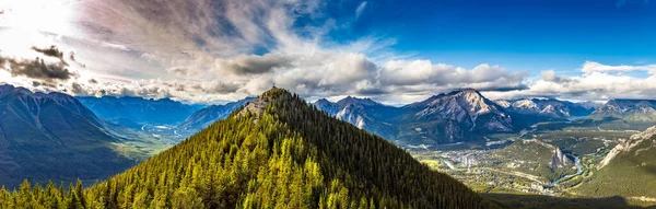 Panorama Aerial View Banff City Bow Valley Banff National Park — ストック写真