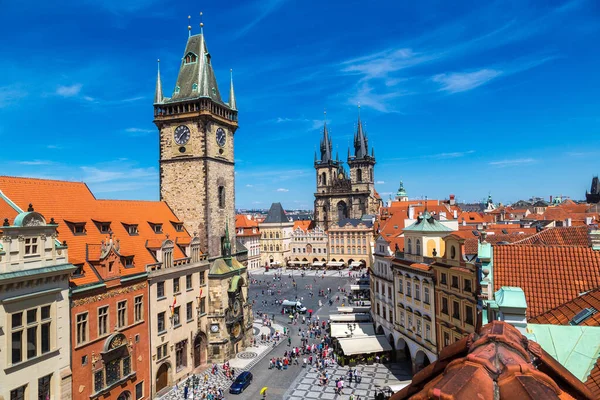 Panoramiczne Antena Zobacz Starego Rynku Miasta Wieży Zegarowej Pradze Piękny — Zdjęcie stockowe