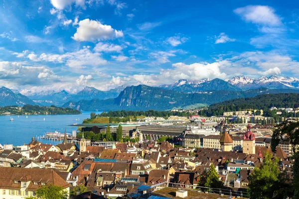 Vue Aérienne Panoramique Lucerne Par Une Belle Journée Été Suisse — Photo