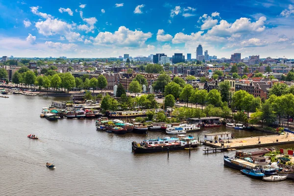 Panoramisch Luchtfoto Van Amsterdam Een Mooie Zomerdag Nederland — Stockfoto