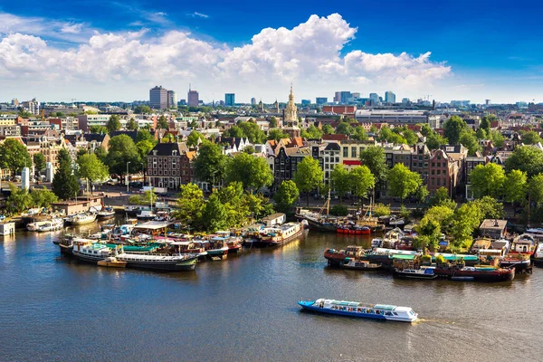 Panoramisch Luchtfoto Van Amsterdam Een Mooie Zomerdag Nederland — Stockfoto