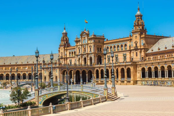 Spanyol Térre Plaza Espana Sevilla Szép Nyári Nap Spanyolország — Stock Fotó