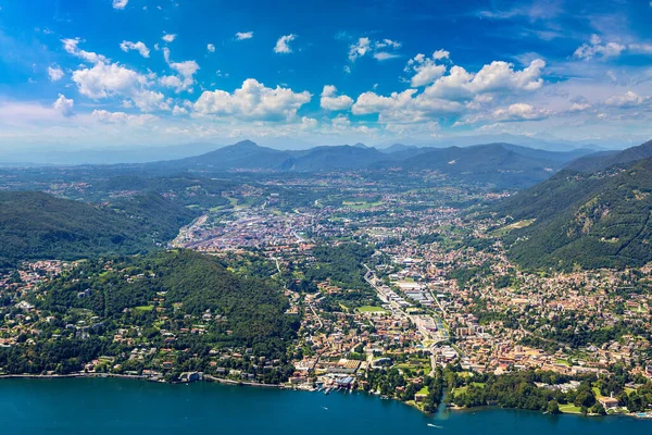 Luchtfoto Uitzicht Het Comomeer Italië Een Mooie Zomerdag — Stockfoto