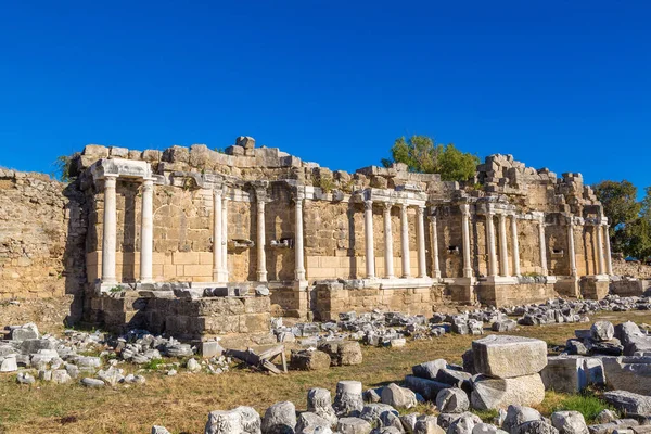 Ruins Agora Ancient City Side Beautiful Summer Day Antalya Turkey — Stock Photo, Image