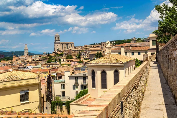 Vista Aérea Panorámica Girona Catedral Hermoso Día Verano — Foto de Stock
