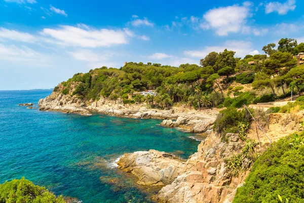 Felsen Der Küste Von Lloret Mar Einem Schönen Sommertag Costa — Stockfoto