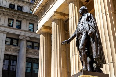 Federal Hall ve Washington Heykeli Manhattan, New York City, ABD 'de Wall Street' te