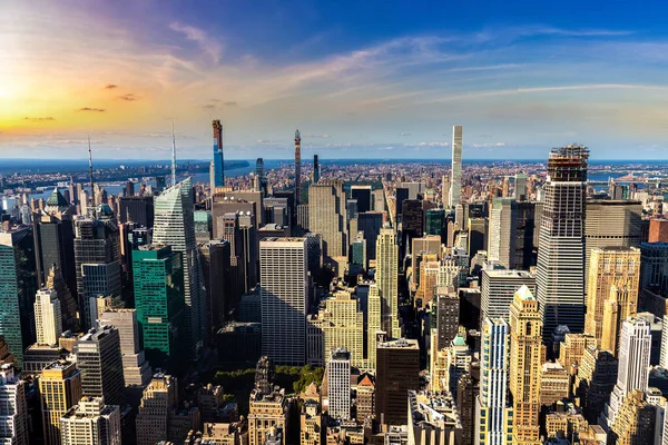 Vista Aérea Panorámica Manhattan Atardecer Nueva York —  Fotos de Stock