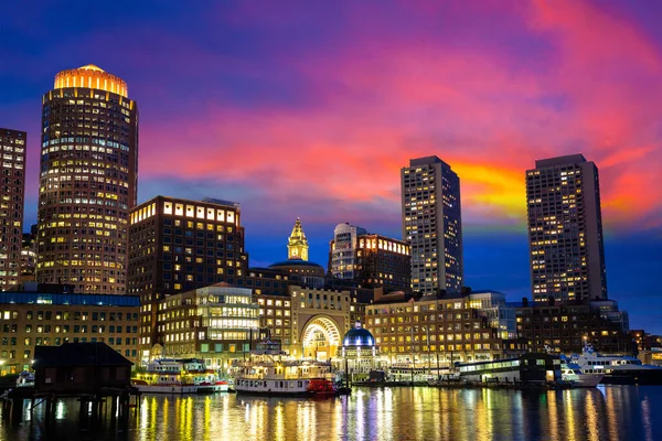 Vista Panorámica Del Paisaje Urbano Boston Por Noche Estados Unidos —  Fotos de Stock