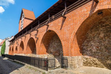 Wall of medieval fortress in Riga in a beautiful summer day, Latvia