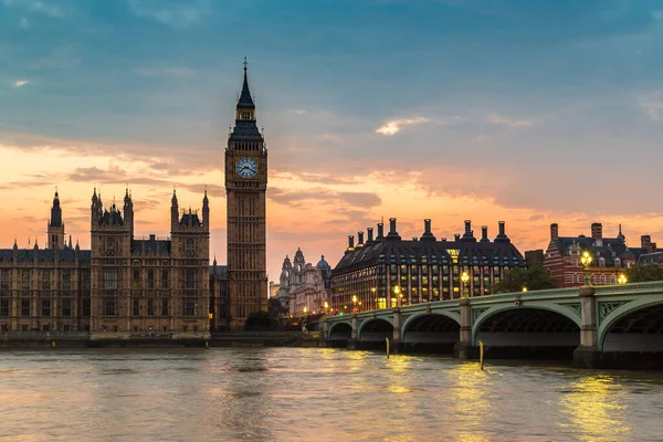 Big Ben Houses Parliament Och Westminster Bron London Vacker Sommarnatt — Stockfoto